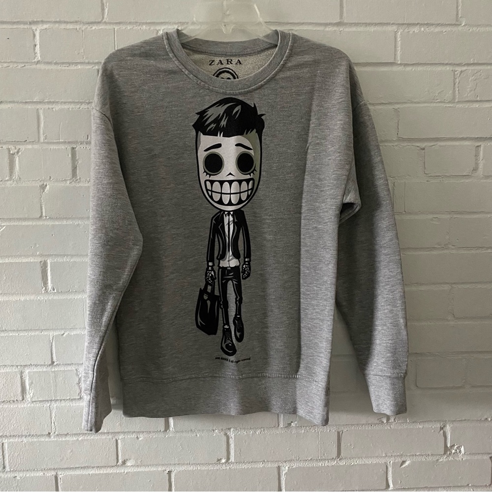 Zara Javi Calaveritas Skull Skeleton Day of the Dead Grey Jumper Sweatshirt Med